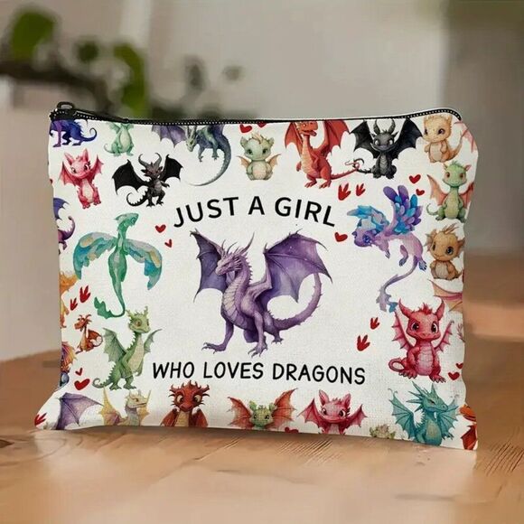 Just a Girl Who Loves Dragons, Zipper Closure, Travel-Friendly Cosmetic Pouch - Picture 1 of 2